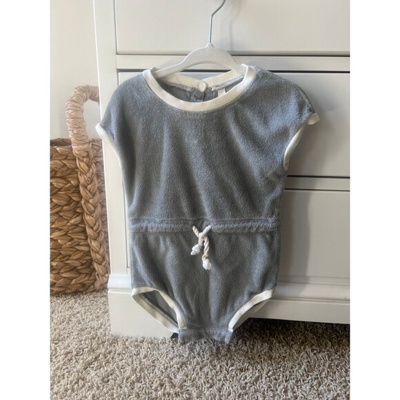 Quincy Mae Blue Terry Cloth blue and white Romper Size 12-18M see pictures - Picture 1 of 7